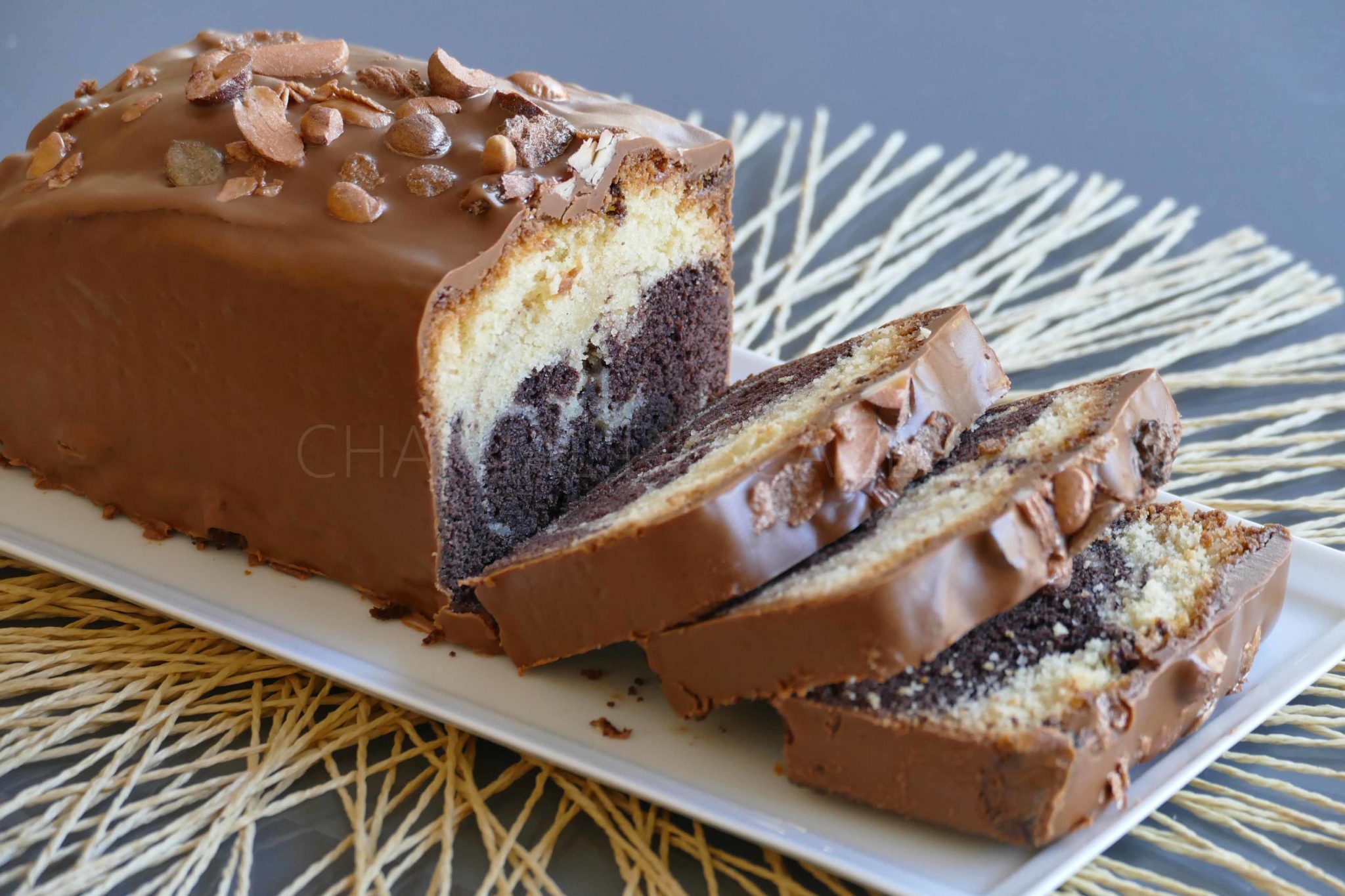 Cake marbré façon Savane glaçage chocolat au lait